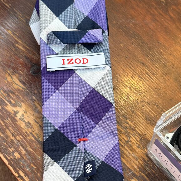 IZOD Purple Black & White Checkered Men's Tie - Picture 3 of 5